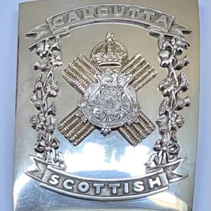 Antique Indian Colonial Silver Crossbelt Plate, The Calcutta Scottish Regiment, circa 1920