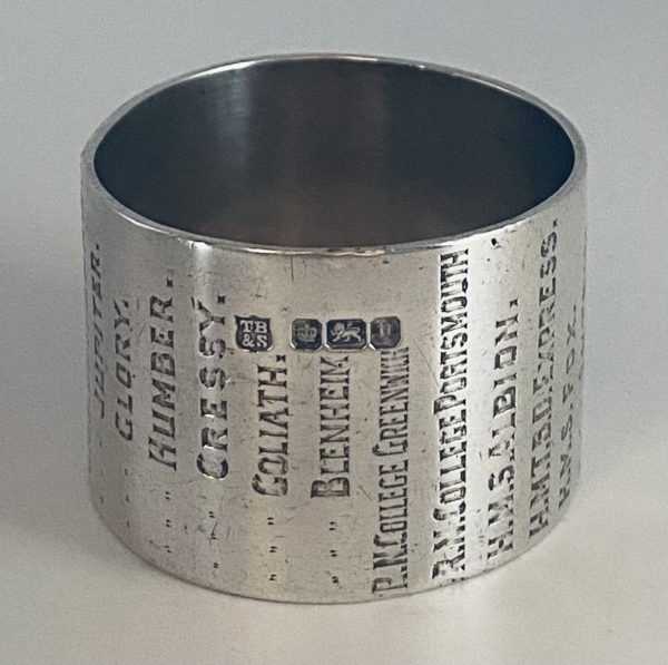 Royal Navy Service Record Silver Napkin Ring for Lieutenant Commander Francis James Ongley Lamb, Royal Navy by Thomas Bradbury & Sons Ltd., Sheffield, 1905-6 - Image 3