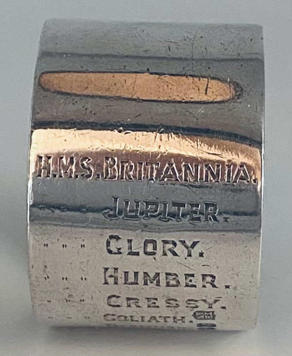 Royal Navy Service Record Silver Napkin Ring for Lieutenant Commander Francis James Ongley Lamb, Royal Navy by Thomas Bradbury & Sons Ltd., Sheffield, 1905-6 - Image 2